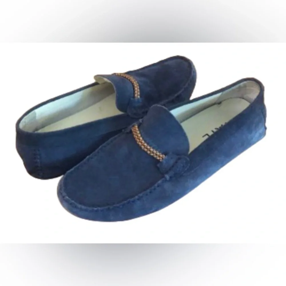 The Rail mens blu suede driving mocc loafers w braided leather detail US SZ 10